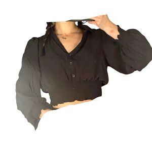 Black Button-Up Women's Top